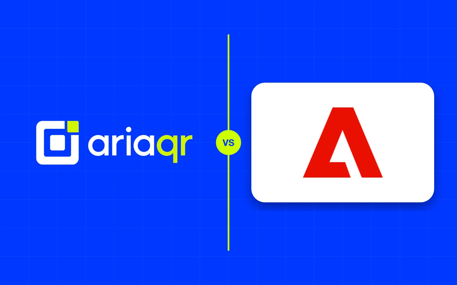 The AriaQR logo and the Adobe logo side by side on cobalt, separated by a lime line.