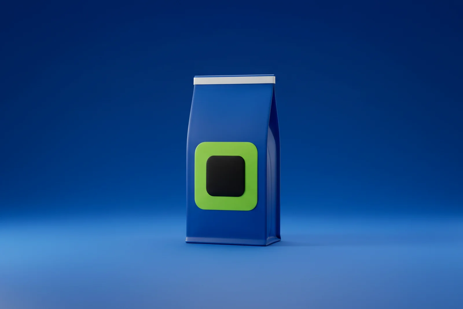 A folding carton for a coffee brand on a wooden counter, with an AriaQR code blended into the back-panel illustration next to the ingredients block.