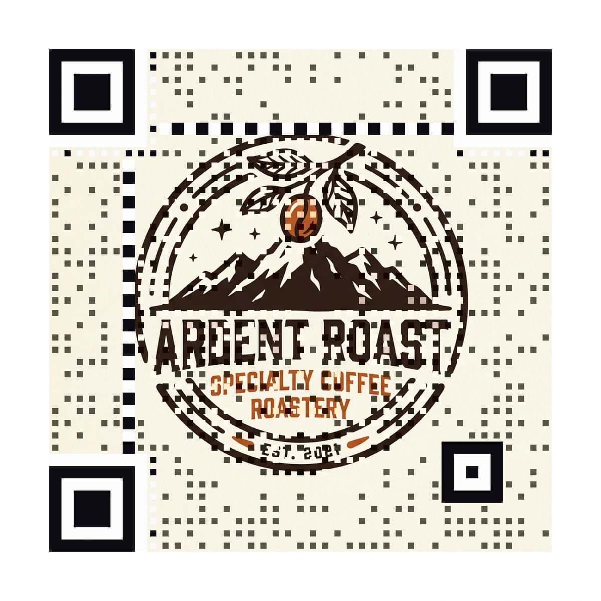 An AriaQR art code made from a coffee roaster’s badge logo