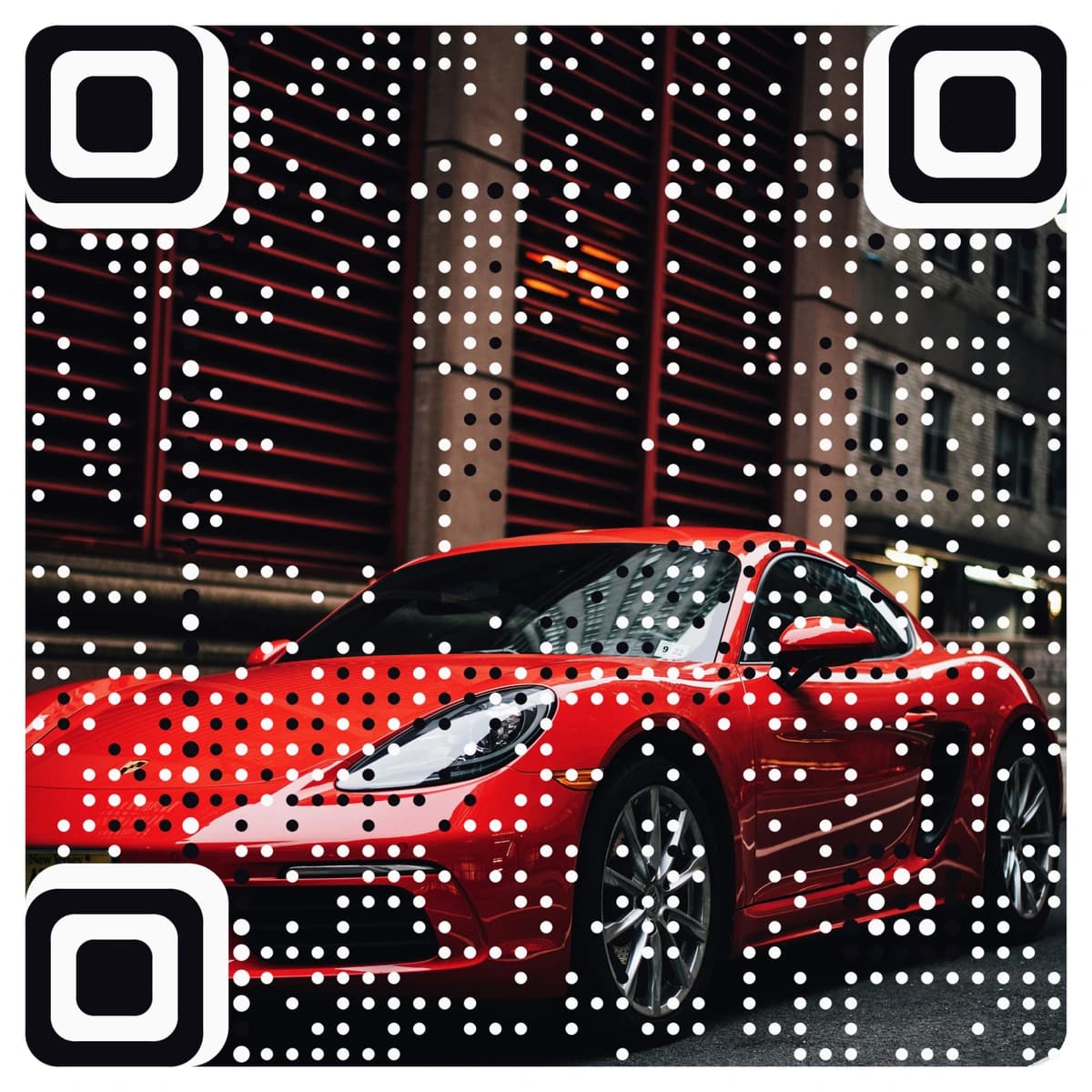 Red coupe: a photo turned into a scannable QR code