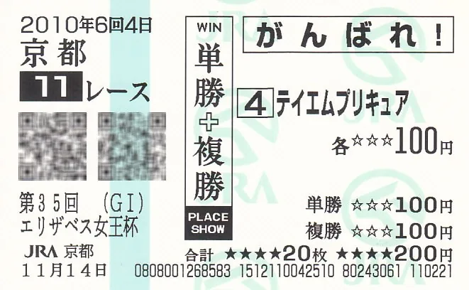 A Japan Racing Association betting slip printed with two QR codes.