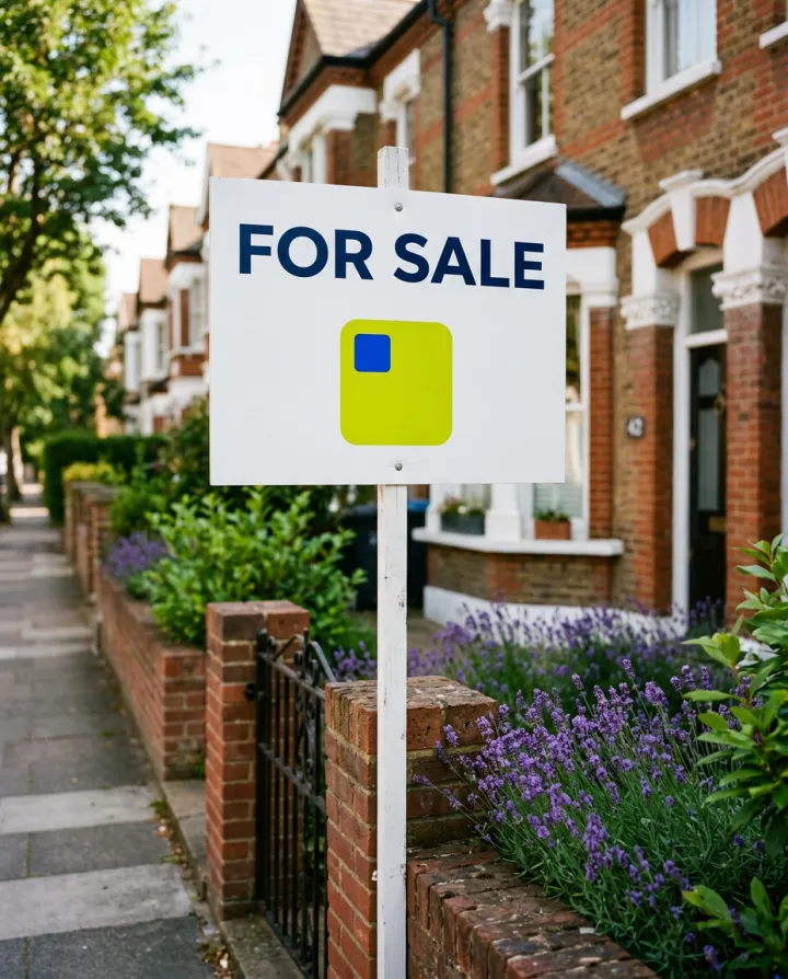 Schild: Das Exposé und ein Besichtigungstermin, direkt vom Gehweg.