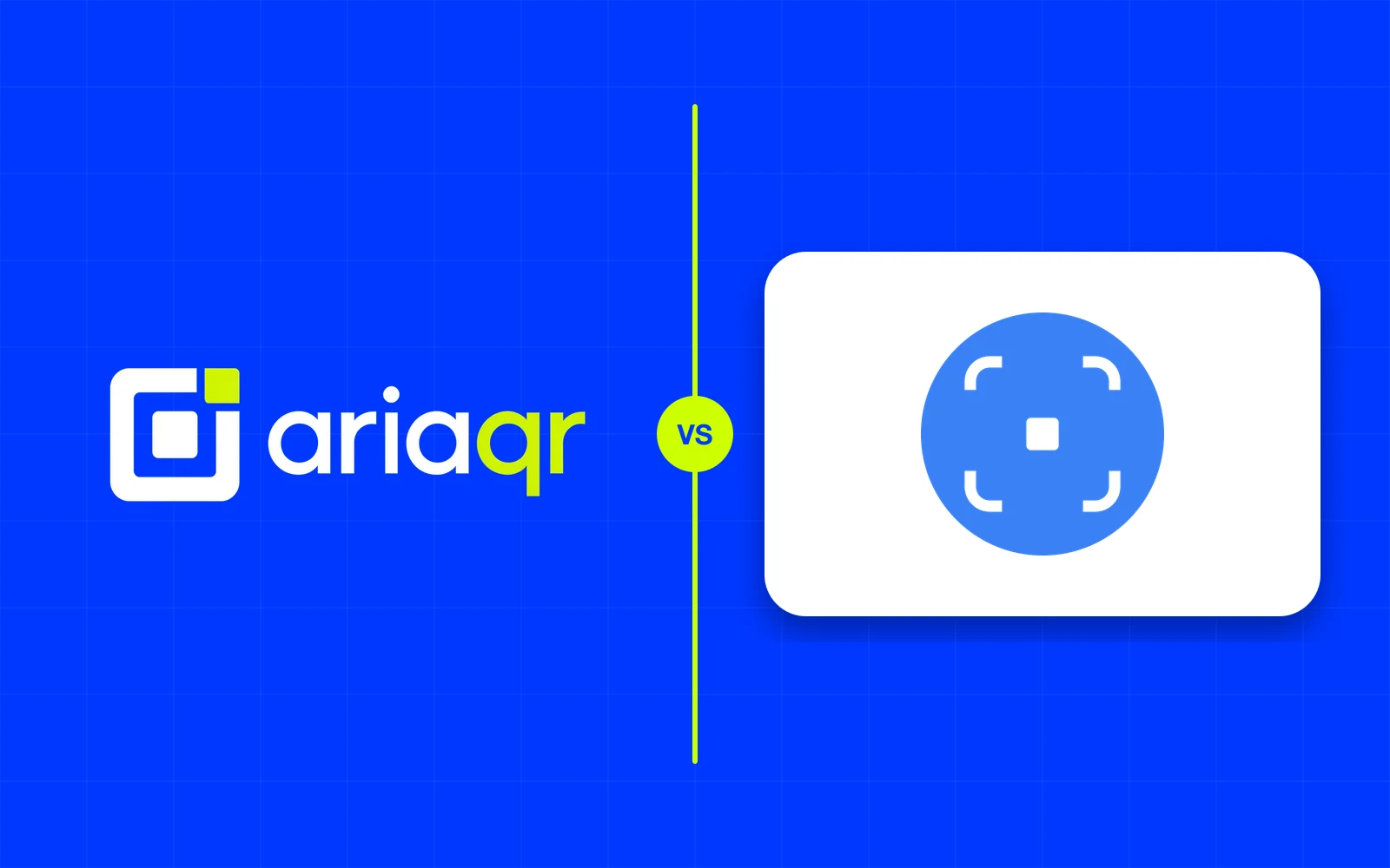 The AriaQR logo and the Hovercode logo side by side on cobalt, separated by a lime line.