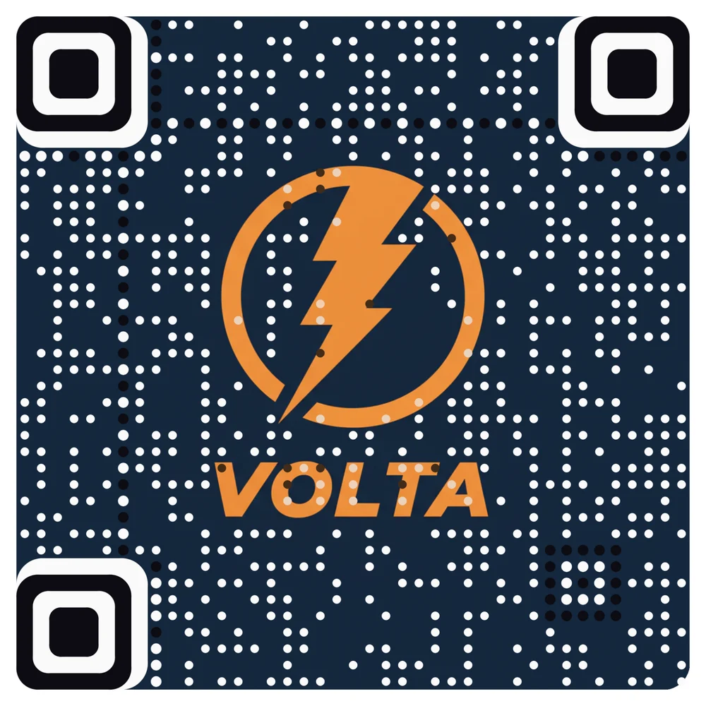 A real AriaQR code made from the orange Volta lightning-bolt logo