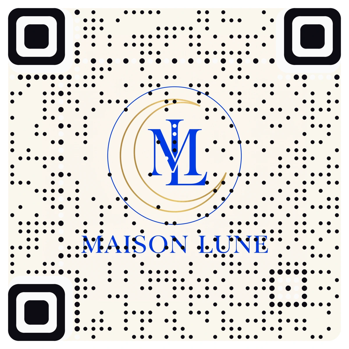 Scan me: a real AriaQR code made from a logo A boutique logo with a crescent moon turned into a scannable QR code