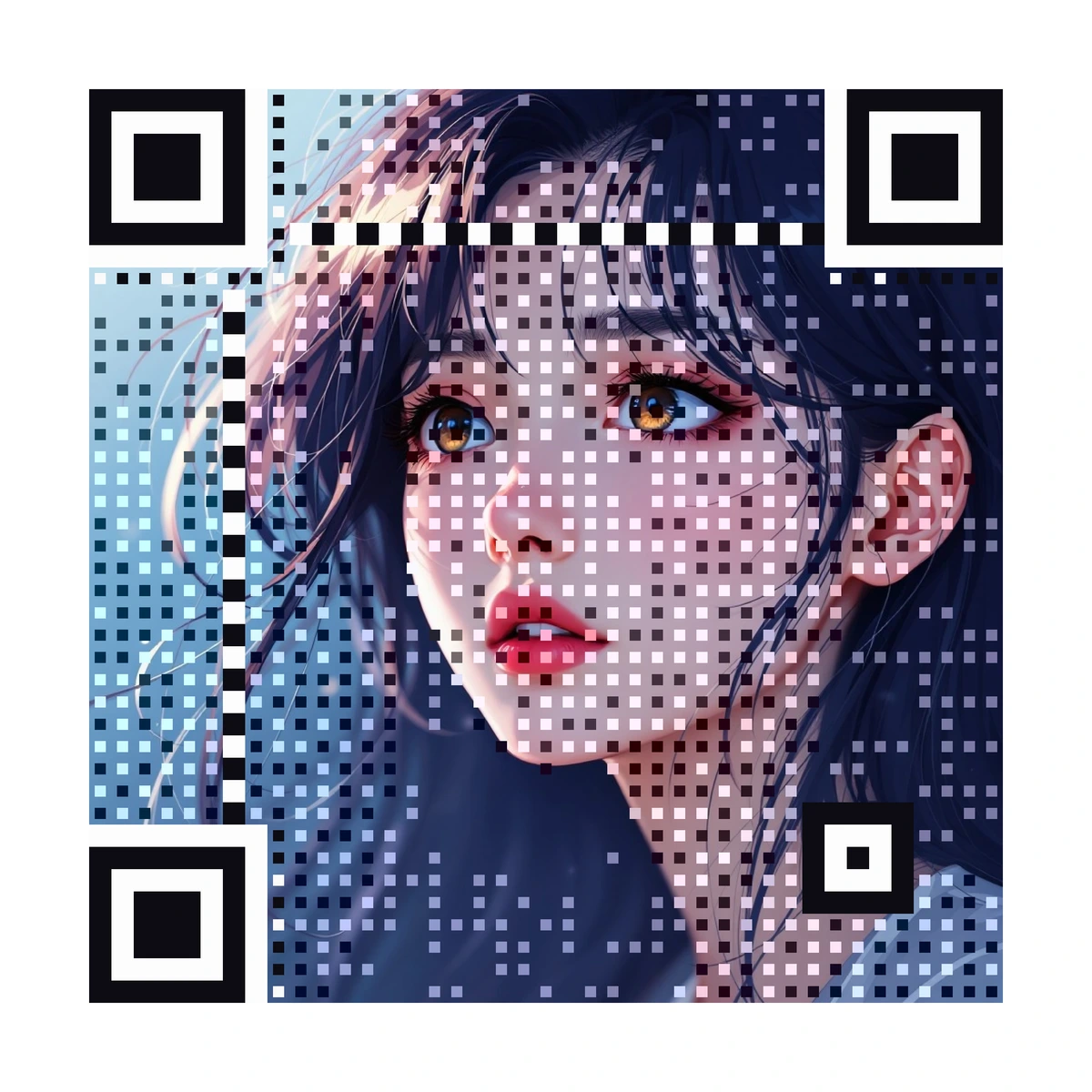 Portrait rendered as a scannable AriaQR code