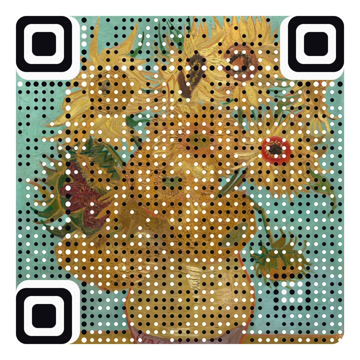 Scan me: a real AriaQR code A real AriaQR code made from Van Gogh's Sunflowers