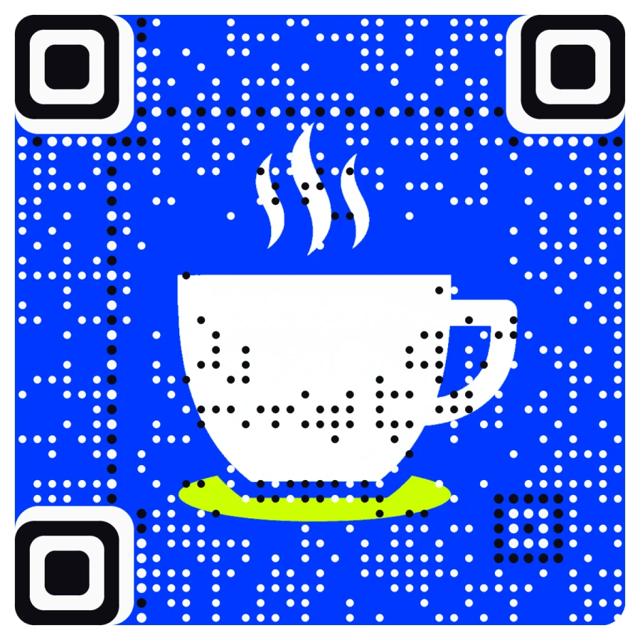 A real AriaQR GS1 product code with a white coffee cup on blue, carrying a batch number