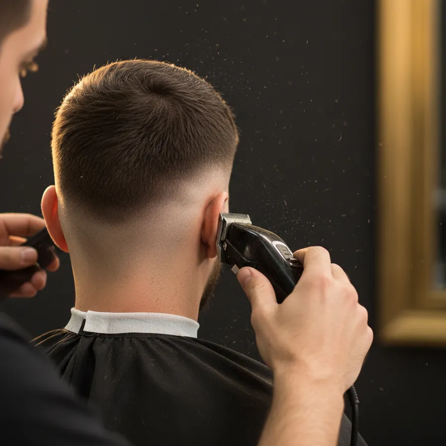 A skin fade being finished