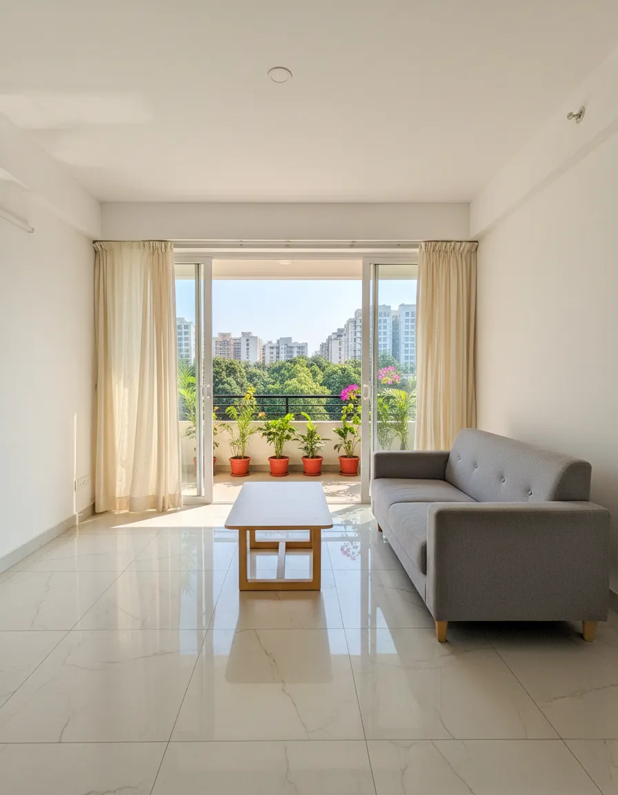 Sunny two-bed, seventh floor, ready 1 November.