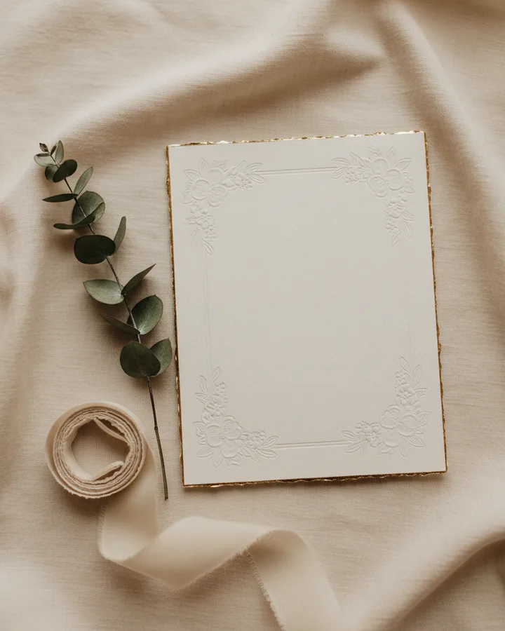 Una invitación de boda sobre lino