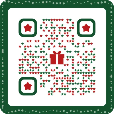 Scan it with your phone camera: a real AriaQR code A real AriaQR code styled with small red and green stars and a gift box in the middle