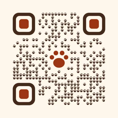 Scan me: a real AriaQR code A real AriaQR code with a paw print in the center and brown rounded corners