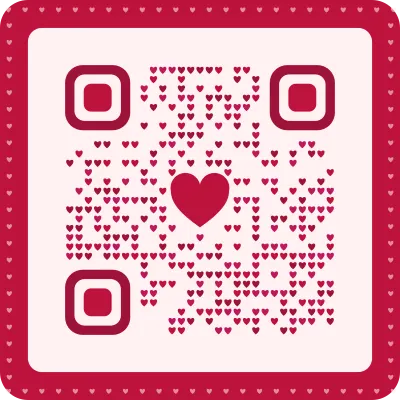 Scan it with your phone camera: a real AriaQR code A real AriaQR code styled with small red hearts and a heart in the middle